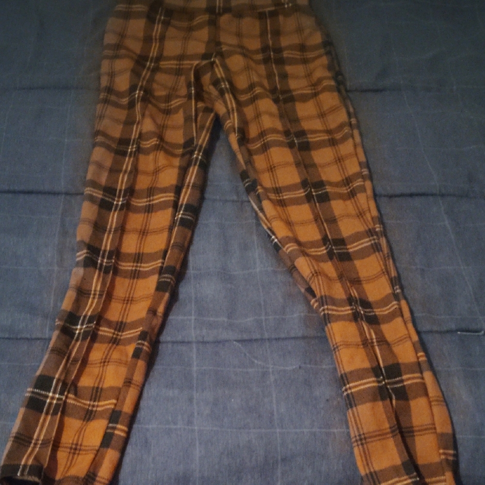 Rainbow Plaid Track Pants in Brown and Black